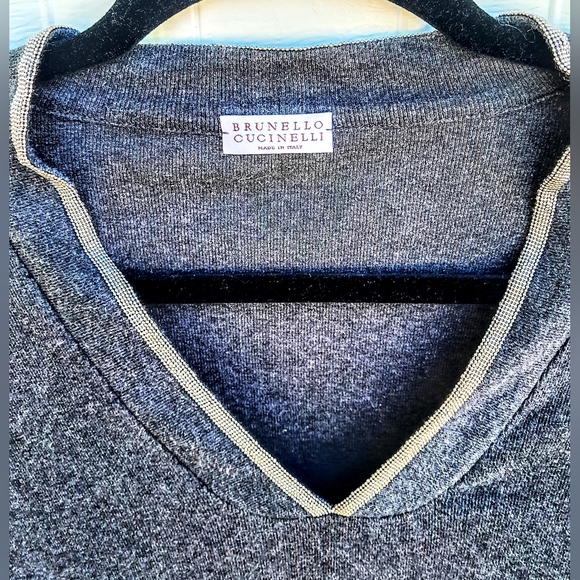 Brunello Cucinelli L/S V-Neck TOP with silver metal chain detail - Picture 3 of 4